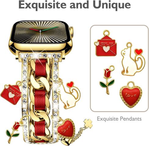 XYF Stylish Compatible with Women Apple Watch Bands 41mm 40mm 38mm 42mm, Bling Pendants Charms Bracelet for iWatch Series 10 9 8 7 6 5 4 3 2 1 SE Ultra（Gold/Black,42/41/40/38） in Saudi Arabia