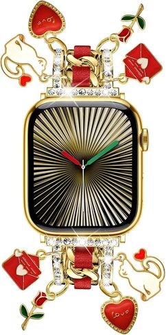 XYF Stylish Compatible with Women Apple Watch Bands 41mm 40mm 38mm 42mm, Bling Pendants Charms Bracelet for iWatch Series 10 9 8 7 6 5 4 3 2 1 SE Ultra（Gold/Black,42/41/40/38） in Saudi Arabia