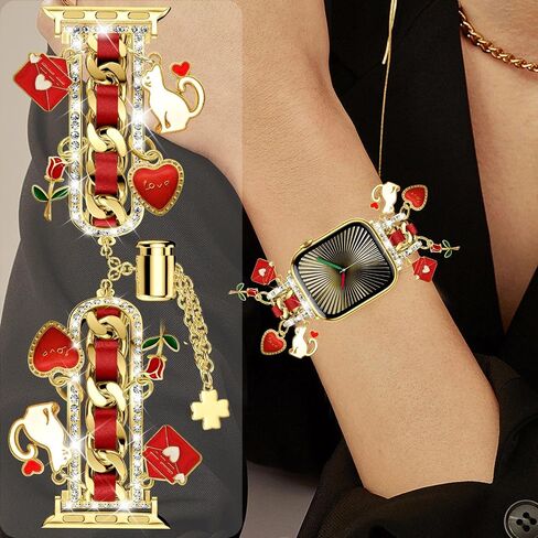 XYF Stylish Compatible with Women Apple Watch Bands 41mm 40mm 38mm 42mm, Bling Pendants Charms Bracelet for iWatch Series 10 9 8 7 6 5 4 3 2 1 SE Ultra（Gold/Black,42/41/40/38） in Saudi Arabia