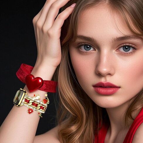 XYF Stylish Compatible with Women Apple Watch Bands 41mm 40mm 38mm 42mm, Bling Pendants Charms Bracelet for iWatch Series 10 9 8 7 6 5 4 3 2 1 SE Ultra（Gold/Black,42/41/40/38） in Saudi Arabia