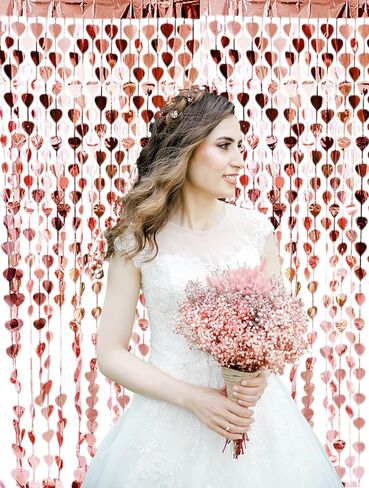 Prudance 2Pcs Red Heart Foil Fringe Curtain,Sequin Love Heart Curtain Photo Backdrop Props Suitable for Birthday Party Valentine's Day Bachelorette Engagement Wedding Decor.(3.3 x 6.6 Ft) in Kuwait