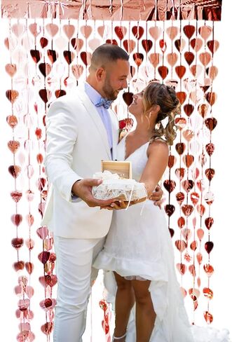 Prudance 2Pcs Red Heart Foil Fringe Curtain,Sequin Love Heart Curtain Photo Backdrop Props Suitable for Birthday Party Valentine's Day Bachelorette Engagement Wedding Decor.(3.3 x 6.6 Ft) in Kuwait