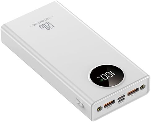 Portable Charger Powerbank ، PD 20W Charging ، 20000mah Power Bank مع شاشة LCD ، 3 مخرجات USB C Power Bank Fast Charging 120W ، لـ iPhone 16/15/14/13 Pro Samsung Google Ipad Tablet (White) in Saudi Arabia