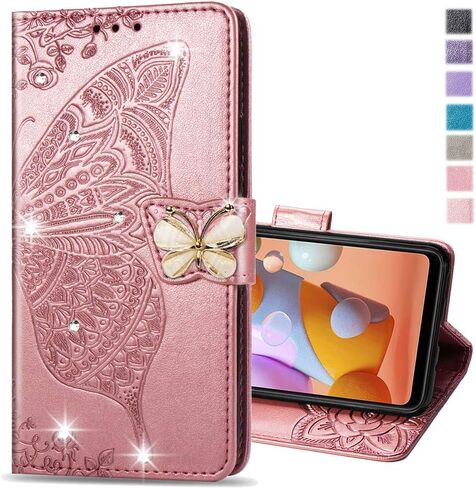 حقيبة محفظة لـ Samsung Galaxy A25 5G Case Glitter Gliter with Card Stand Stand Flip Flip Case Butterfly Protection for Samsung Galaxy A25 5G Crystal Pink in Saudi Arabia