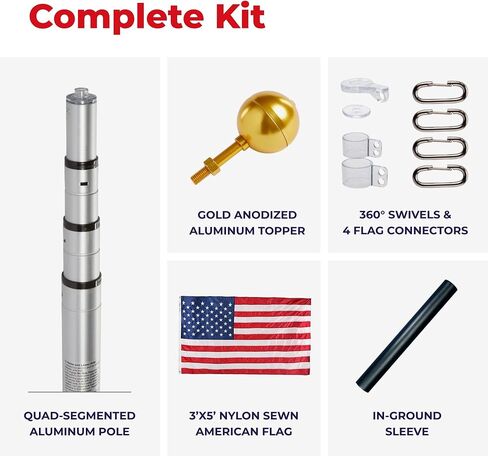 Liberty Telescoping Inground Flag Pole Kit for Outdoors-Winds to 130 Mph. Dual Flag Pole Holder for Outside House-Made in USA-Includes Pole Flag Ground Sleeve Hardware (17 Ft.) in Saudi Arabia