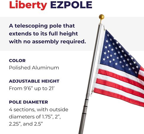 Liberty Telescoping Inground Flag Pole Kit for Outdoors-Winds to 130 Mph. Dual Flag Pole Holder for Outside House-Made in USA-Includes Pole Flag Ground Sleeve Hardware (17 Ft.) in Saudi Arabia