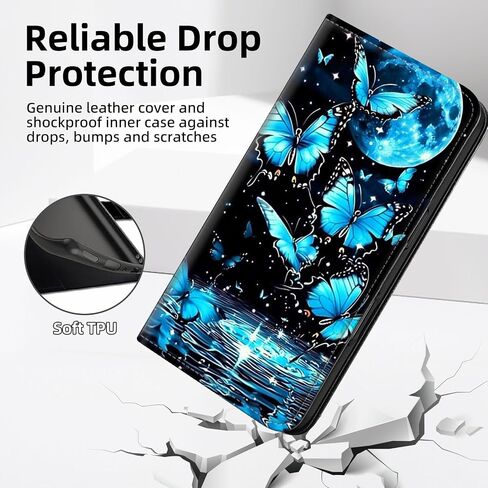 Phone Case Wallet for Samsung Galaxy S25 Ultra, Blue Moon Butterfly, RFID Women Approved Cell Phone Wallet with 3 Card Slots,Flip PU Leather Magnetic Closure Cover for Galaxy S25 Ultra in Kuwait
