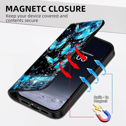 Phone Case Wallet for Samsung Galaxy S25 Ultra, Blue Moon Butterfly, RFID Women Approved Cell Phone Wallet with 3 Card Slots,Flip PU Leather Magnetic Closure Cover for Galaxy S25 Ultra in Kuwait