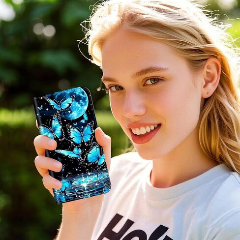 Phone Case Wallet for Samsung Galaxy S25 Ultra, Blue Moon Butterfly, RFID Women Approved Cell Phone Wallet with 3 Card Slots,Flip PU Leather Magnetic Closure Cover for Galaxy S25 Ultra in Kuwait