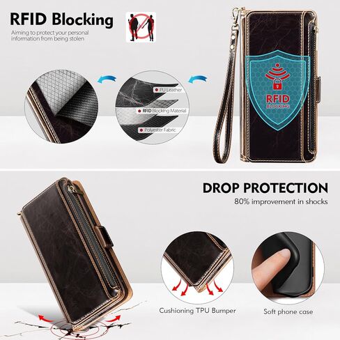 Antsturdy لهاتف iPhone XR حافظة محفظة 【RFID Blocking】 حافظة هاتف من جلد البولي يوريثان للنساء والرجال غطاء واقٍ مضاد للصدمات مع حزام معصم وجيب بسحاب وفتحات لبطاقات الائتمان، لهاتف Apple XR، أحمر نبيذي in Saudi Arabia