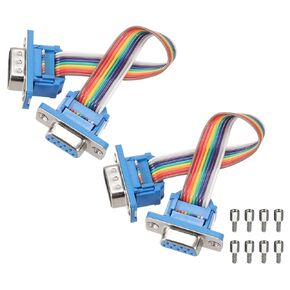 MECCANIXITY 2 Pcs IDC Rainbow Wire Flat Ribbon Cable DB37 Male to DB37 Female 11.8 Inch Length 2.54mm Pitch Breadboard Jumper Wires for Electronic Projects