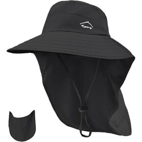 Rosoz Sun Hat for Men Women with Neck Flap,Wide Brim UPF50+ Fishing Hat with Detachable Face Cover Outdoor Sun Protection Hat