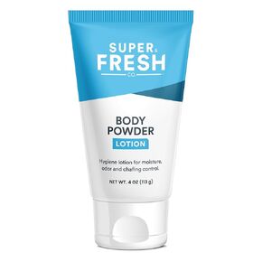 SweatBlock Super Fresh Body Powder Lotion Talc Free, Anti-Chafing, Deodorizing, Natural Ingredients - No Mess Body Powder Lotion for Men and Women - 4 fl oz.