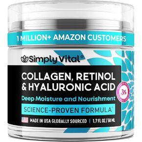 Simplyvital Collagen و Retinol & Hyaluronic Acid Cream - مرطب للوجه المضاد للشيخوخة للوجه والرقبة والديكوليت - مصنوع في الولايات المتحدة الأمريكية ، كريم مرطب يومي - 1.7 Fl.oz.
