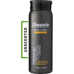 Chassis Unscented Powder for Men, Premium Natural Body Powder with Odor-Absorbing Formula, Non-Talcum Powder Free of Aluminum, Menthol, and Parabens, Anti-Chafing Powder to Reduce Sweat