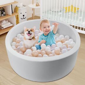 Miereirl Foam Ball Pit for Toddlers Soft Round Baby Playpen Ball Pool for Kids 35.4"x 11.8" Memory Sponge Ball Pit Indoor Outdoor Baby Game Place Gift Toys for Infants Boys and Girls (Gray, NO Balls)