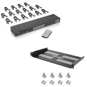 16 Port HDMI KVM Switch + 1 Pack 1U 19'' Rack Shelf