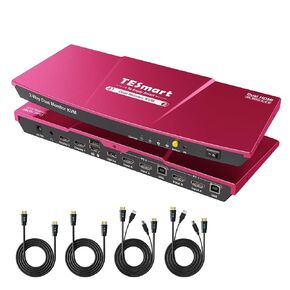 TESmart 4K@60Hz HDMI KVM Switch 2 Monitors 2 Computers USB 2.0, Dual Monitor KVM Switch HDMI 2 Port Extended Display, EDID, L/R Audio, Hotkey Switch, Button Switch with All Cables