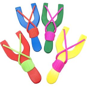Adventure Awaits! - 4 Pack Hand-Carved Wooden Slingshots - Red, Blue, Yellow (or Blue), Green Sling Shots. Each Hand Painted Wood Slingshot is Sold in a Package of 4.