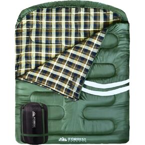 IFORREST Cotton Flannel Double Sleeping Bag for Adults - 2-Person 10°F Cold Weather Camping Bed - Extra-Wide & Warm Queen-Size XXL