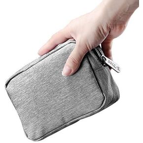 E-Tree Small Makeup Bag, Cosmetic Toiletry Skin Care Make up Little Items Pouch for Purse, Zipper Mini Tech Charger Cable Electronic Organizer Case, Travel Accessories for Women Men Teen, Grey