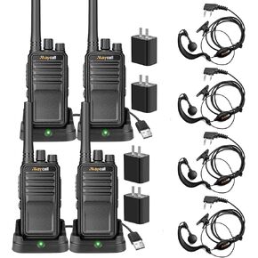 MC-528 4 Pack Walkie Talkie Two Way Radio with Earpiece Rechargeable Portable FRS 2 Way Radio Long Range Radio USB Charging Base for Road Trip Camping