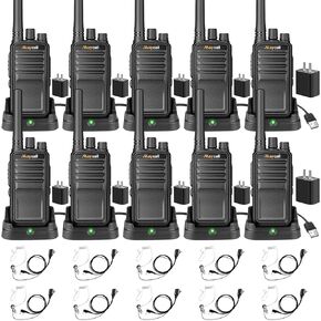 MC-528 10 Pack Two-Way Radios Long Range Walkie Talkies for Adults 2 Way Radio with Earpiece Walkie Talkie Rechargeable with Charging Base for Manufacturing Restaurant Business School
