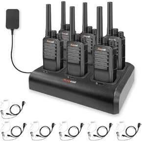 MC-528 6 Pack Two Way Radios 2 Way Radio with Earpiece Long Range Walkie Talkie Rechargeable 22 Channels VOX with 6 Way Multi Unit Charger for Restaurant Business School