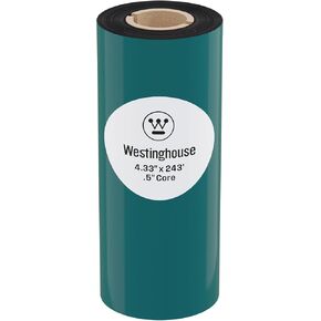 Westinghouse Thermal Transfer Ribbon, 4.33" x 1476', 1" Core, Compatible with Zebra ZT410, ZT420, ZT610, ZM400, Premium Wax Resin Enhanced Ink Side Out Wax Ribbon for Thermal Printers, Black, 1 Roll