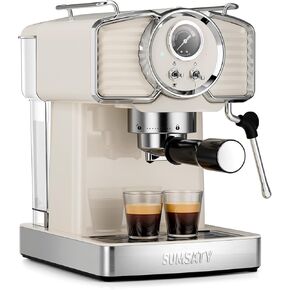 Espresso Machine 20 Bar, Professional Espresso Maker with Milk Frother Steamer Wand, Espresso Coffee Machine Off-white, Cappuccino & Latte Machine for Home, Retro, 1.8L Removable Water Tank