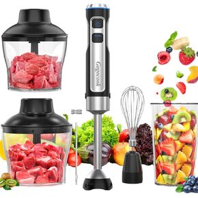 Immersion Blender Handheld, Electric Hand Blender Max 1000W, 5 in 1 Immersion Blender with 21 Speed & Turbo Mode, Beaker, 2 x Chopper, Milk Frother, Whisker, Frother, for Soup, Sauce and Food