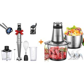 KOIOS Immersion Blender 1100W Trigger Variable Speed Hand Blender & KOIOS Food Processor 500W Electric Food Chopper with 2 Bowls