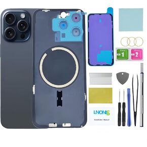 15 Pro Max Back Glass Replacement for iPhone 15 Pro Max Rear Back Cover Glass Waterproof and Camera Lens+Professional Repair Tool Kit (White Titanium)
