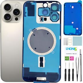 16 Pro Max Back Glass Replacement for iPhone 16 Pro Max Rear Back Cover Glass Waterproof and Camera Lens+Professional Repair Tool Kit (Black Titanium)