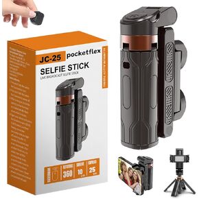 Pocketflex Mini Tripod, 360° Swivel, Extends 10-25 cm, Portable Mini Selfie Stick with Remote Cell Phone Holder (Black)