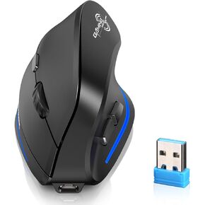 ECHTPower Ergonomic Wireless Mouse, Bluetooth Vertical Mouse with LED Light, Control Up to 3 Devices (BT5.0+BT5.0+2.4GHz), Adjustable DPI 2400/1600/1000, for PC, Laptop, Mac, Windows