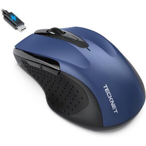 TECKNET Rechargeable Jiggler Wireless Mouse (BT5.0/3.0 & 2.4G) 4800 DPI Silent USB A & Bluetooth Mouse 6 Buttons, Wide Compatibility - Black
