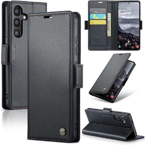 AUPAI for Samsung Galaxy S24 Wallet Case with Credit Card Holder, PU Leather RFID Blocking Folio Flip Kickstand Magnetic Clasp Protective Phone case for Women Men Blue