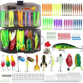 220 PCS Fishing Fishing Equipment Fox for Bass ، مجموعة أسماك مع سحر ناعم ، والسنانير ، وأدوات الملحقات ، والضفدع ، والديدان ، والطعم البلاستيكي ، والسباحة ، و crappie Jigs ، و crankbaits ، والهدايا للرجال