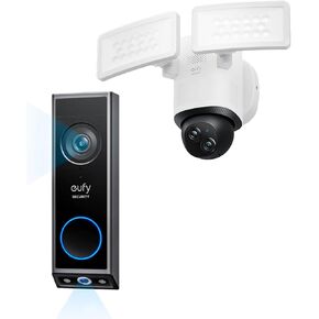 eufy Security Video Doorbell E340 (Battery Powered), Dual Cameras, 2K Full HD and Color Night Vision Floodlight Camera E340 Wired, 360° Pan and Tilt