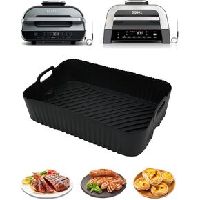 Air Fryer Silicone Liners for Ninja Crispi FN101GY,Non-Stick Ninja Glass Air Fryer Accessories,Big Liner for 4 QT Container & Small Liner for 6 Cups Container,Reusable Airfryer Replacement Insert,Gray