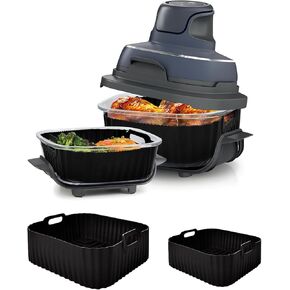 Air Fryer Silicone Liners for Ninja Crispi FN101GY,Non-Stick Ninja Glass Air Fryer Accessories,Big Liner for 4 QT Container & Small Liner for 6 Cups Container,Reusable Airfryer Replacement Insert,Gray in Kuwait