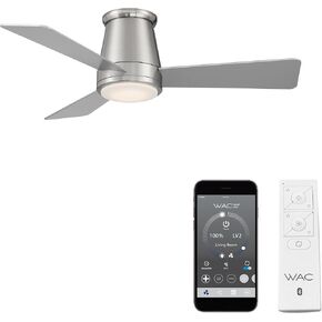 WAC Smart Fans Hug Indoor and Outdoor 3-Blade Flush Mount Smart Home Ceiling Fan 52in Matte Black with 3000K LED Light Kit and Remote Control works with Alexa and iOS or Android App