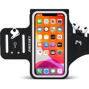 6.8'' Armband for Phone for Running with Earphone Bag, Cell Phone Holder Case for iPhone 16 15 14 13 12 Pro Max Galaxy S21-S24 Ultra Waterproof Armband with Car Home Key