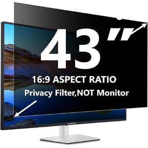 43 Inch Computer Privacy Screen Filter for 16:9 Widescreen TV Monitor, Removable Eye Protection Anti Glare Blue Light Flim Privacy Shield, Anti Spy Screen Protector