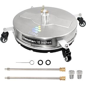 EDOU Direct Pressure Washer Surface Cleaner 20" with Wheels - Stainless Steel - Heavy Duty - 4,000 PSI Max Working Pressure - Includes: 2 Pressure Washer Extension Wand Attachments