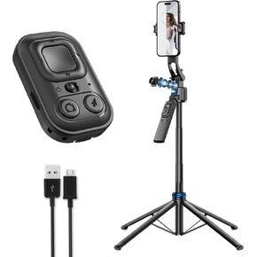 64" Multi-Functional Quadrapod Selfie Stick - Wireless Remote - 360° AI Face Tracking Gimbal - Detachable Phone Stand - Compatible with Android and iPhones Ideal Selfie Stick with Remote