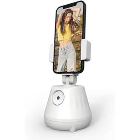 Auto-Tracking Tripod Selfie Stick Set with Smart Gimbal Stabilizer, Phone Holder, Remote, and Tripod - White