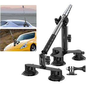 Suction Car Mount for Insta360 X4/X3/X2/GO 3/ONE/RS & GoPro Max with 59" Lockable Selfie Stick - 5 Suction Cup Camera Mount for 360° Action Vlogging, DSLR and Sports Cameras (Indoor Outdoor Use)