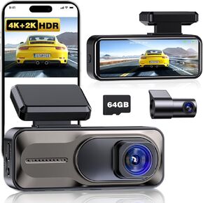 4K+2K Dash Cam Front and Rear,3.2" IPS Full Screen Dual Dash Camera for Cars,Free 64G Card,5G Wi-Fi APP Control,HDR Ninght Vision Dash Camera,G-Sensor,170°Wide Angle, 24H Parking Mode,512GB MAX